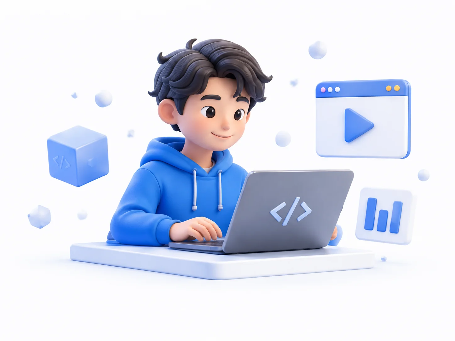 学生使用电脑完成 AI 项目创作